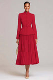 Light Pink Pleated A-Line Single Breasted 2 Piece Work Dress With Belt