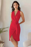 Blue Sheath Midi Work Dress with Sash