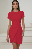 Bodycon Pleated Ivory Work Dress with Short Sleeves