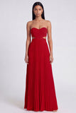 Strapless ColorBlock Pleated Pink and Orange A Line Formal Dress