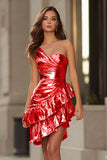 Metallic Gold Bodycon One Shoulder Homecoming Dress With Ruffles