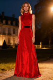 Pink High Neck Velvet Long Formal Dress