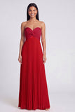 Strapless Pink and Orange ColorBlock Pleated A Line Formal Dress