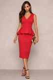 Navy Bodycon Round Neck Midi Work Dress with Slit