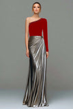 Black and Grey Asymmetrical Neck Ruched Formal Dress