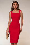 Bodycon Navy Spaghetti Straps Midi Work Dress