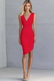 Ivory Bodycon V-Neck Asymmetrical Graduation Dress