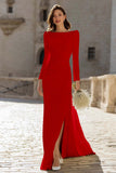 Ivory Ruched Long Sleeve Sheath Engagement Dress With Slit