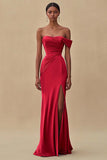 One Shoulder Purple Ruched Sheath Long Formal Dress with Slit
