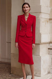2 Piece Black Notched Lapel Pencil Single Breasted Work Dress