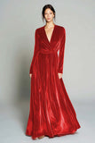 Brown Velvet A-Line V-Neck Long Sleeve Holiday Dress