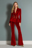 2-Piece Velvet Double Breasted Royal Blue Women Business Suits