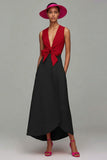 Orange and Fuchsia V-Neck A-Line Formal Dress With Bow
