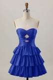 Orange Cut Out Tiered A Line Strapless Homecoming Dress with Beading