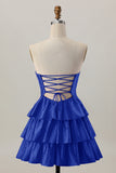Orange Cut Out Tiered A Line Strapless Homecoming Dress with Beading