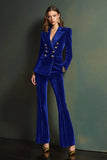 Dark Green Double Breasted Velvet 2-Piece Women Business Suits