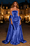 Silver Strapless Mermaid Velvet Maxi Formal Dress With Cape