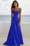 Strapless Burgundy A Line Ruched Formal Dress