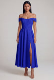 Off the Shoulder Corset A Line Satin Yellow Maxi Dress