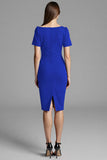 Navy Asymmetrical Ruched Midi Dress