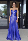 Gold Sweetheart Metallic A-Line Pleated Long Prom Dress
