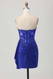 Strapless Bodycon Corset Appliqued Dark Green Homecoming Dress With Sash