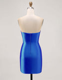 Fuchsia Beaded Satin Bodycon Strapless Homecoming Dress with Slit