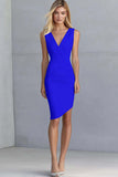 Ivory Bodycon V-Neck Asymmetrical Graduation Dress