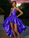 Metallic Gold High Low A Line Homecoming Dress