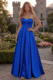 Strapless A Line Satin Fuchsia Maxi Prom Dress