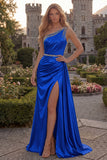 Sparkly One Shoulder Dark Green Ruched Prom Dress