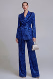 Jacquard Dark Green Notched Lapel 2 Piece Women Suits with Belt