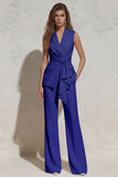 Notched Lapel White Sleeveless Women Suits with Sash