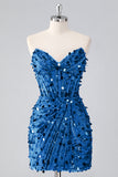 Strapless Corset Bodycon Sparkly Blue Mini Homecoming Dress
