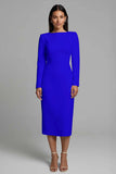 Ivory Sheath Long Sleeve Midi Work Dress with Slit