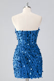 Strapless Corset Bodycon Sparkly Blue Mini Homecoming Dress