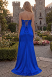 Strapless Corset Mermaid Burgundy Appliqued Prom Dress