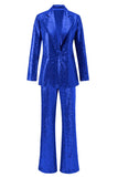 Sparkly Silver Notched Lapel 2-Piece Women Prom Suits