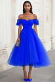 Yellow Off The Shoulder A Line Tulle Wedding Guest Dress
