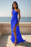 One Shoulder Ivory Engagement Dress with Slit