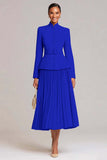 Light Pink Pleated A-Line Single Breasted 2 Piece Work Dress With Belt