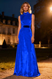 Pink High Neck Velvet Long Formal Dress