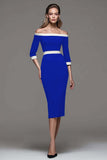 Off The Shoulder Black and White Pencil Work Dress