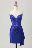 Strapless Bodycon Corset Appliqued Dark Green Homecoming Dress With Sash