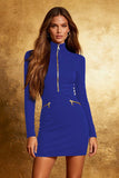 Black Bodycon High Neck Cocktail Dress With Long Sleeves