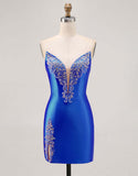 Fuchsia Beaded Satin Bodycon Strapless Homecoming Dress with Slit