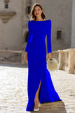 Ivory Ruched Long Sleeve Sheath Engagement Dress With Slit