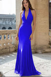 Navy Mermaid Halter Long Satin Formal Dress