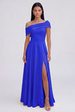 Asymmetrical Neck Yellow A Line Maxi Dress with Slit