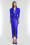 Sheath V-Neck Ruched Light Gold Formal Dress With Slit
